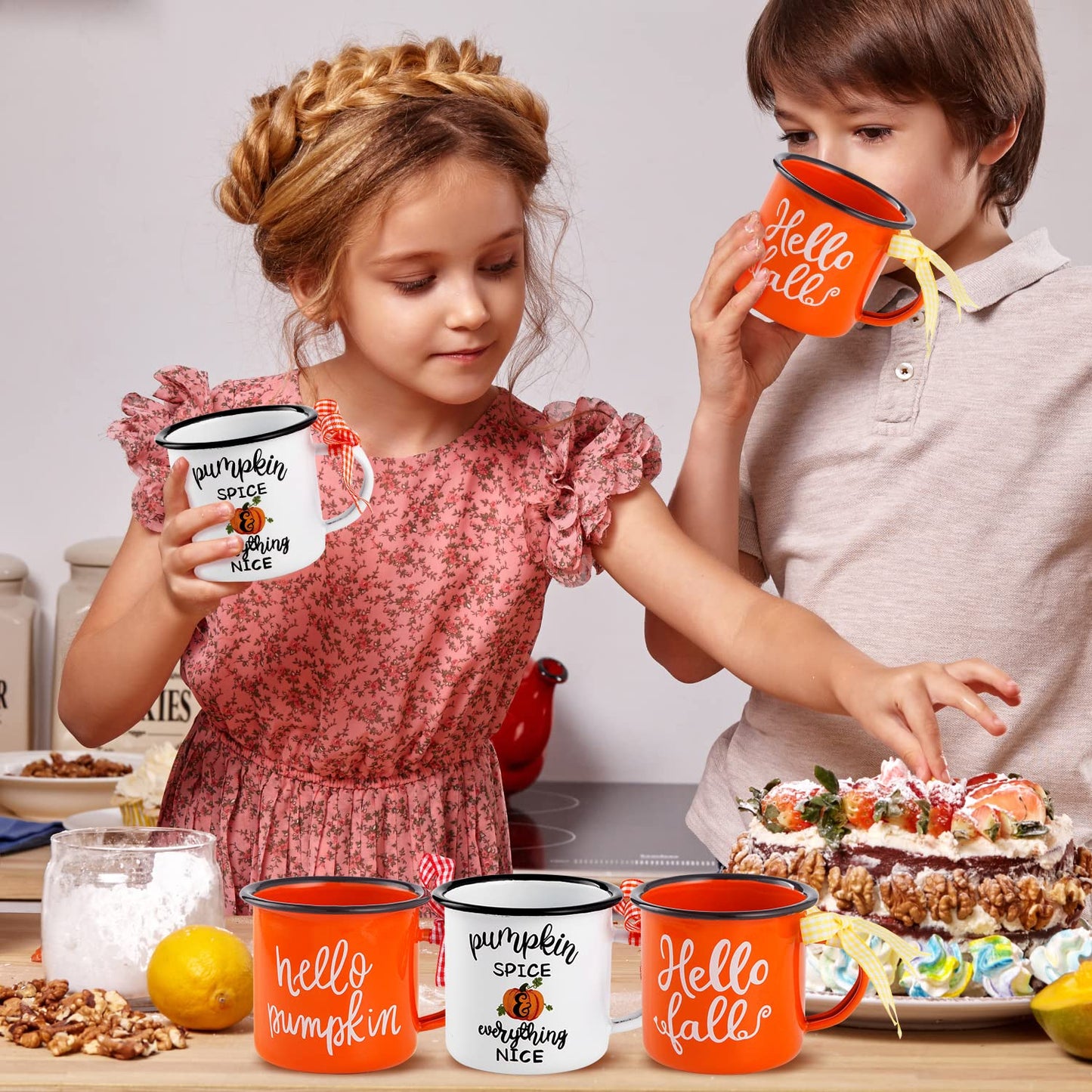 Quera 4 Pcs Fall Thanksgiving Mini Coffee Mug, Pumpkin Mini Coffee Cups for Tiered Tray Decor Autumn Centerpieces, Farmhouse Kitchen Coffee Bar PartyDecorations, Birthday Gift, 240ml