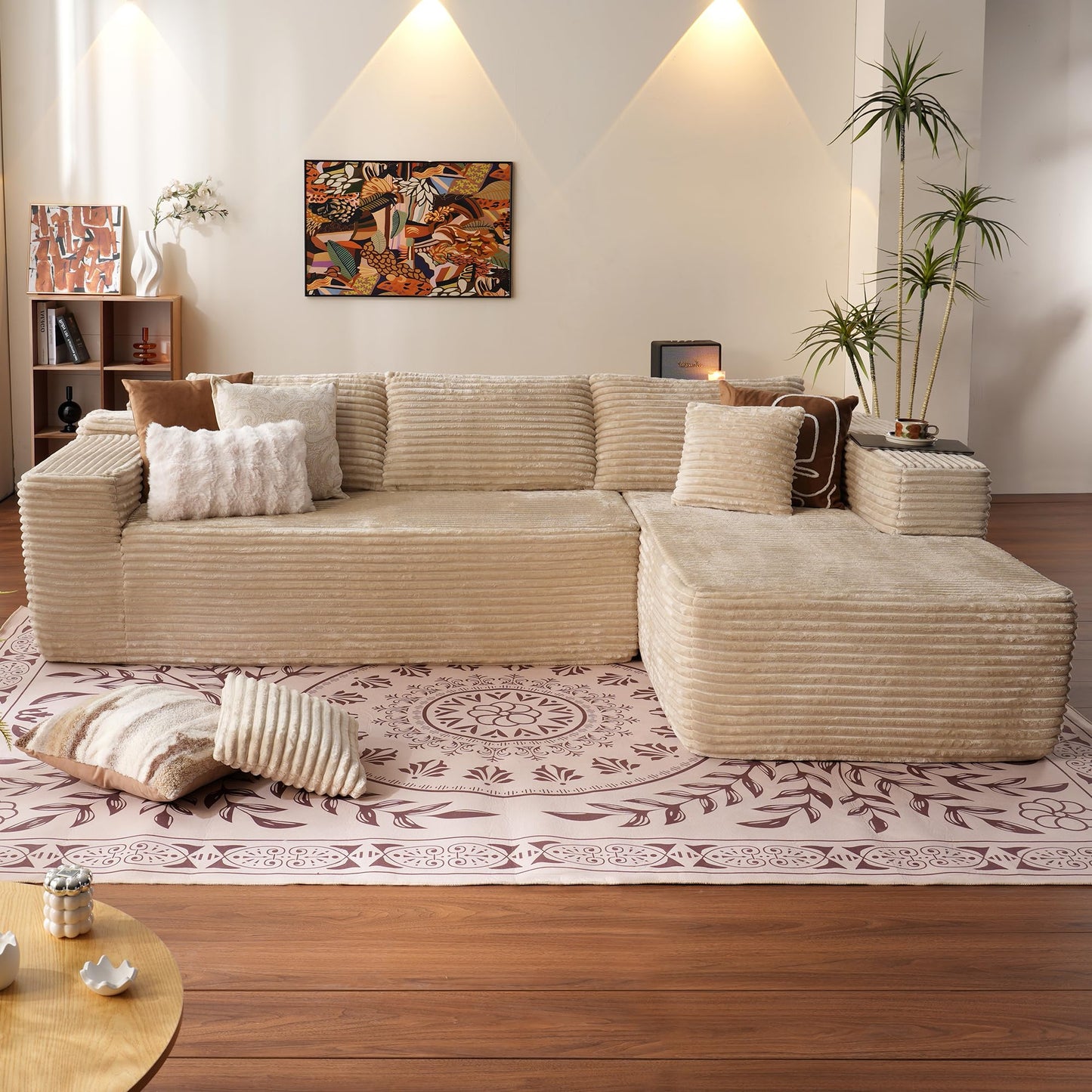 ovios 104" Cloud Sectional Couch with L-Shape Chaise,Modern Modular Sofa with Deep Seat, Upholstered Couches for Living Room Bedroom,No Assembly Required, Black (Corduroy Fabric)