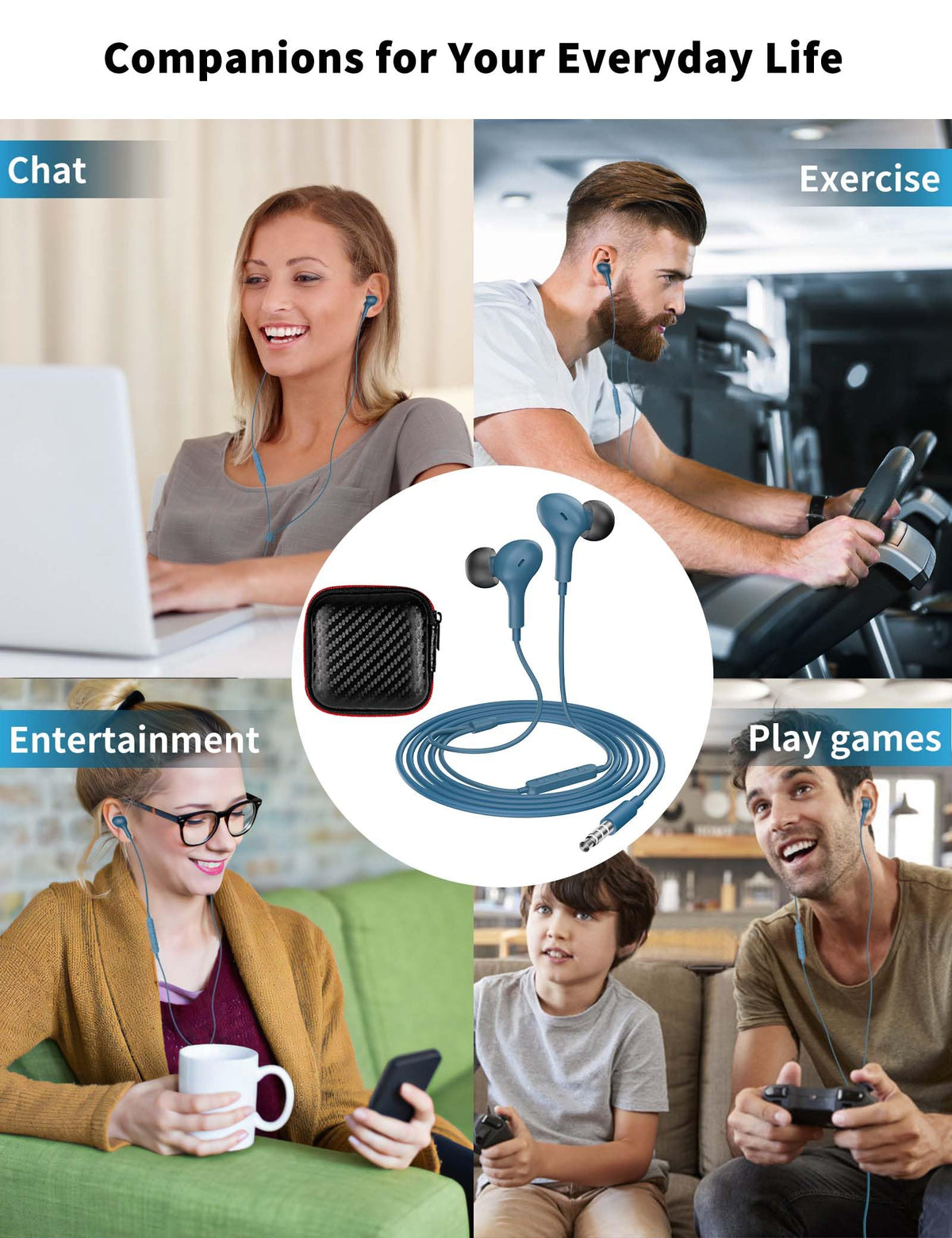 3.5mm Wired Earbuds with Mic for MacBook/Chormebook PC,Magnetic In Ear Buds