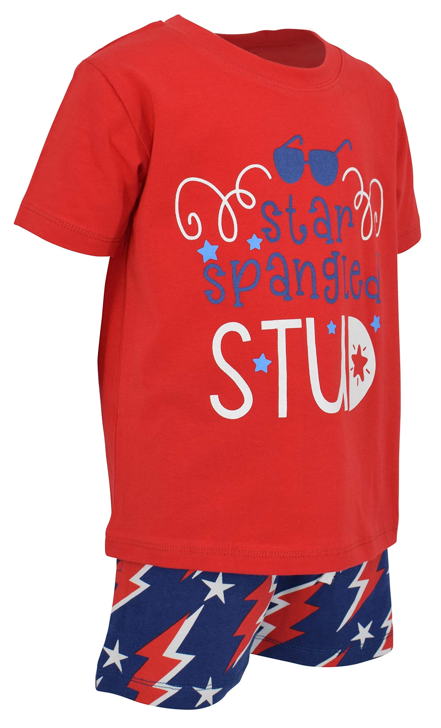 Boys 2pc Shorts Set Outfit Short Sleeve Shirt with Bold Applique Print and Shorts