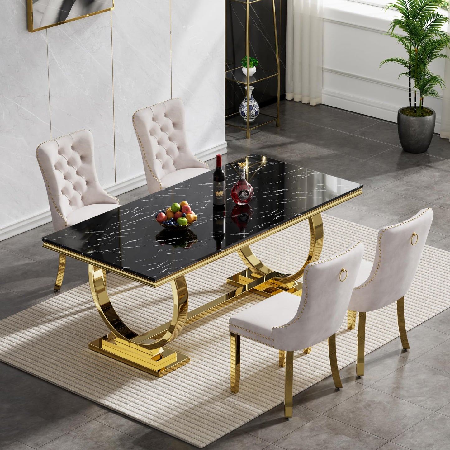 HomVent 70" Faux Marble Dining Table Set for 6, Rectangular Marble Top Kitchen Table Set, Kitchen & Dining Room Sets, Dining Table and Dining Chair