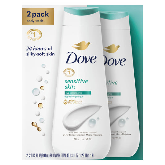 Dove Body Wash with Pump Sensitive Skin For 24hr Lotion-Soft Skin Moisturizing Skin Cleanser Gentle Hypoallergenic Formula with No Sulfates No Parabens 30.6 oz
