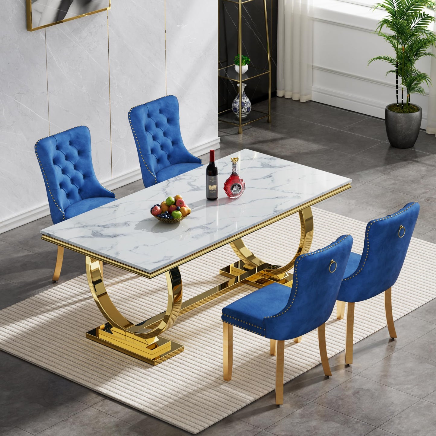 HomVent 70" Faux Marble Dining Table Set for 6, Rectangular Marble Top Kitchen Table Set, Kitchen & Dining Room Sets, Dining Table and Dining Chair