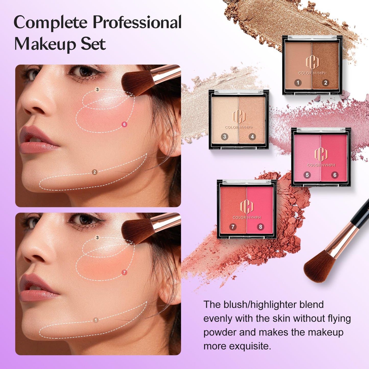 Color Nymph All In One Makeup Kit Comestics Gifts for Girls Teens, Travel Makeup Set 4 Trays Train Case for Beginner Includes Eyeshadow Highlighter Lipgloss Blush Concealer Brush Eyeliner Lipbalm