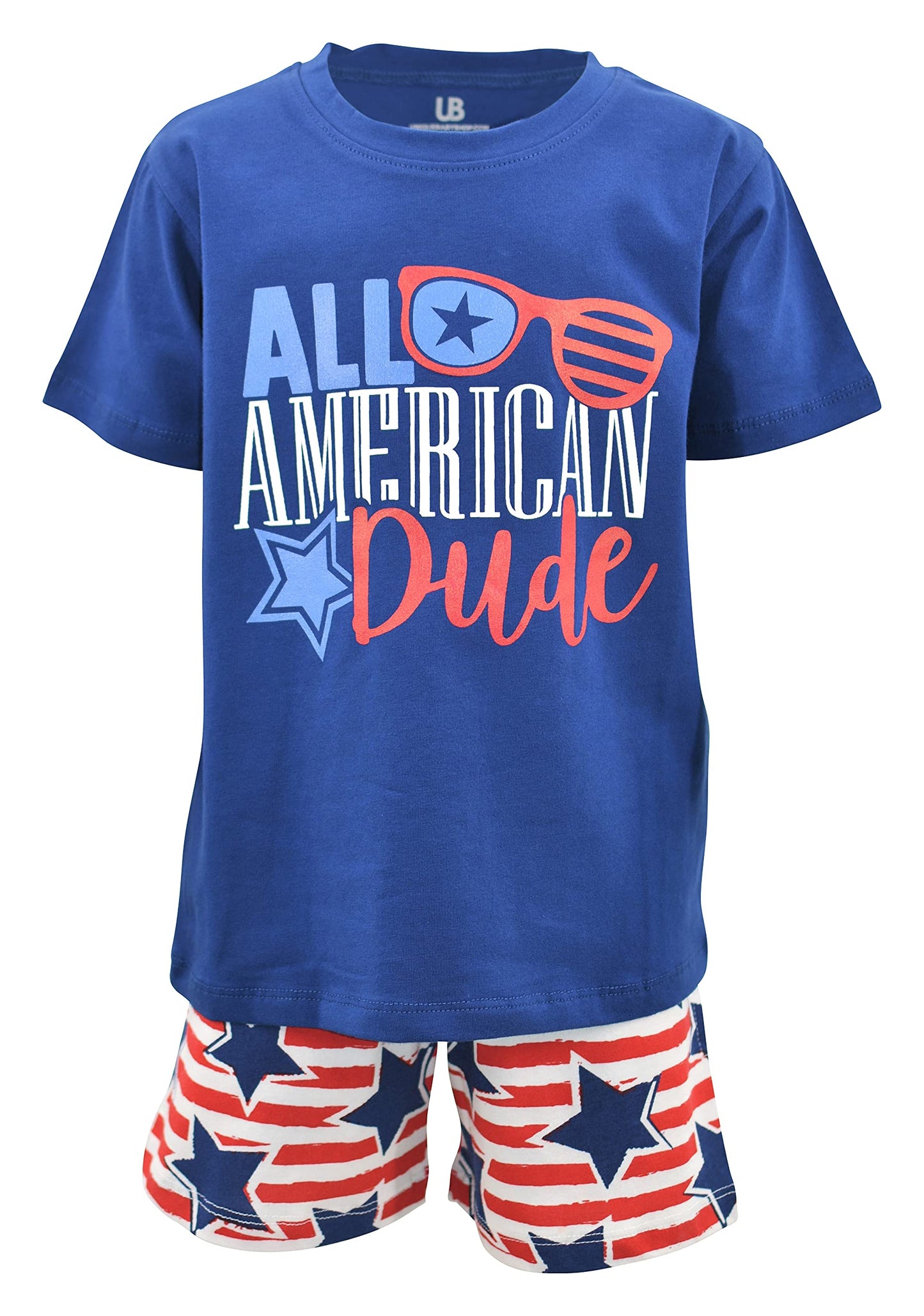 Boys 2pc Shorts Set Outfit Short Sleeve Shirt with Bold Applique Print and Shorts