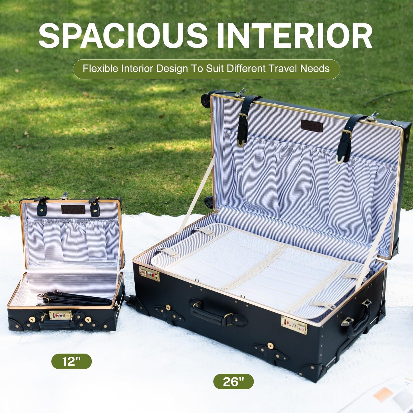 urecity Vintage Luggage Sets of 3 Piece - Hardside Lightweight Spinner Suitcases - Retro Travel Set includes Under Seat Train Case, 26"+20"+12"