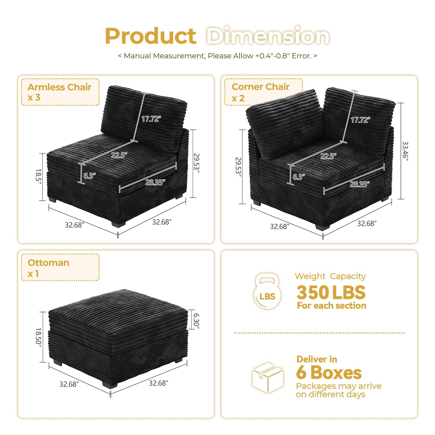 HOOOWOOO Modular Sectional Sofa,5 Pieces Sectional Couches for Living Room,98X98 L Shaped Cloud Couch Set(Grey Velvet Corduroy)