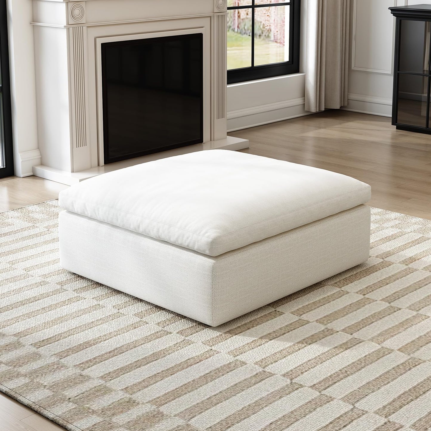 Cloud Modular Sectional Sofa with Storage Ottoman,120" L Shaped Sectional Couches for Living Room,Down Filled Comfort Minimalist Deep Sofa Couches for Office Apartment (White, 3 Seater+1 Ottoman)