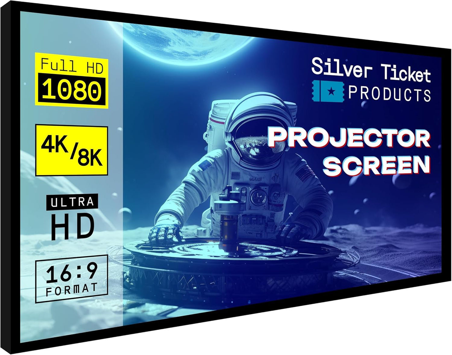 Silver Ticket Products STR Series 6 Piece White 1.1 Gain 120" Diagonal 16:9 Format Projection Screen, Aluminum Frame, Wall Mounted, 109.25x63.625 inches STR-169120