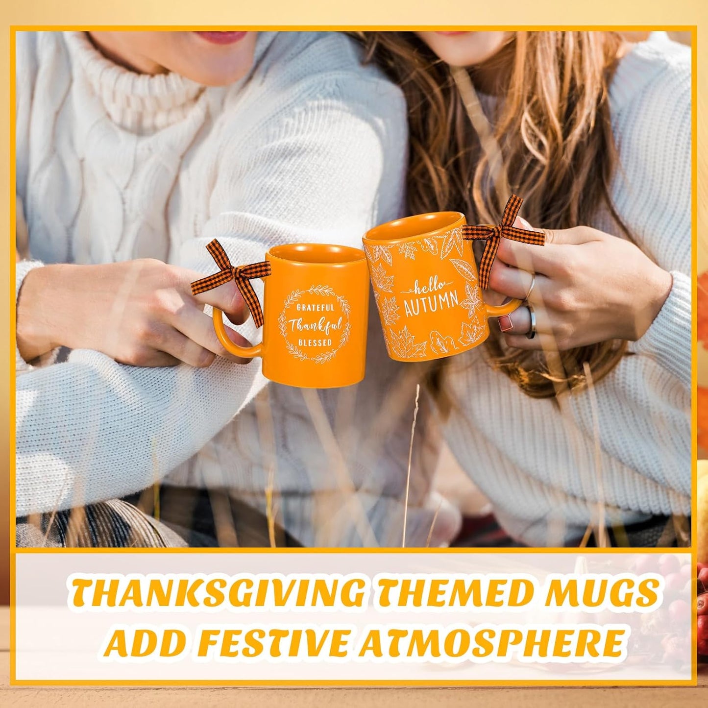 Lallisa 6 Pcs Fall Thanksgiving Ceramic Coffee Mugs Set 11 oz Cup Hello Pumpkin Harvest Maple Leaf Farmhouse Autumn Decorations for Home Kitchen Gift