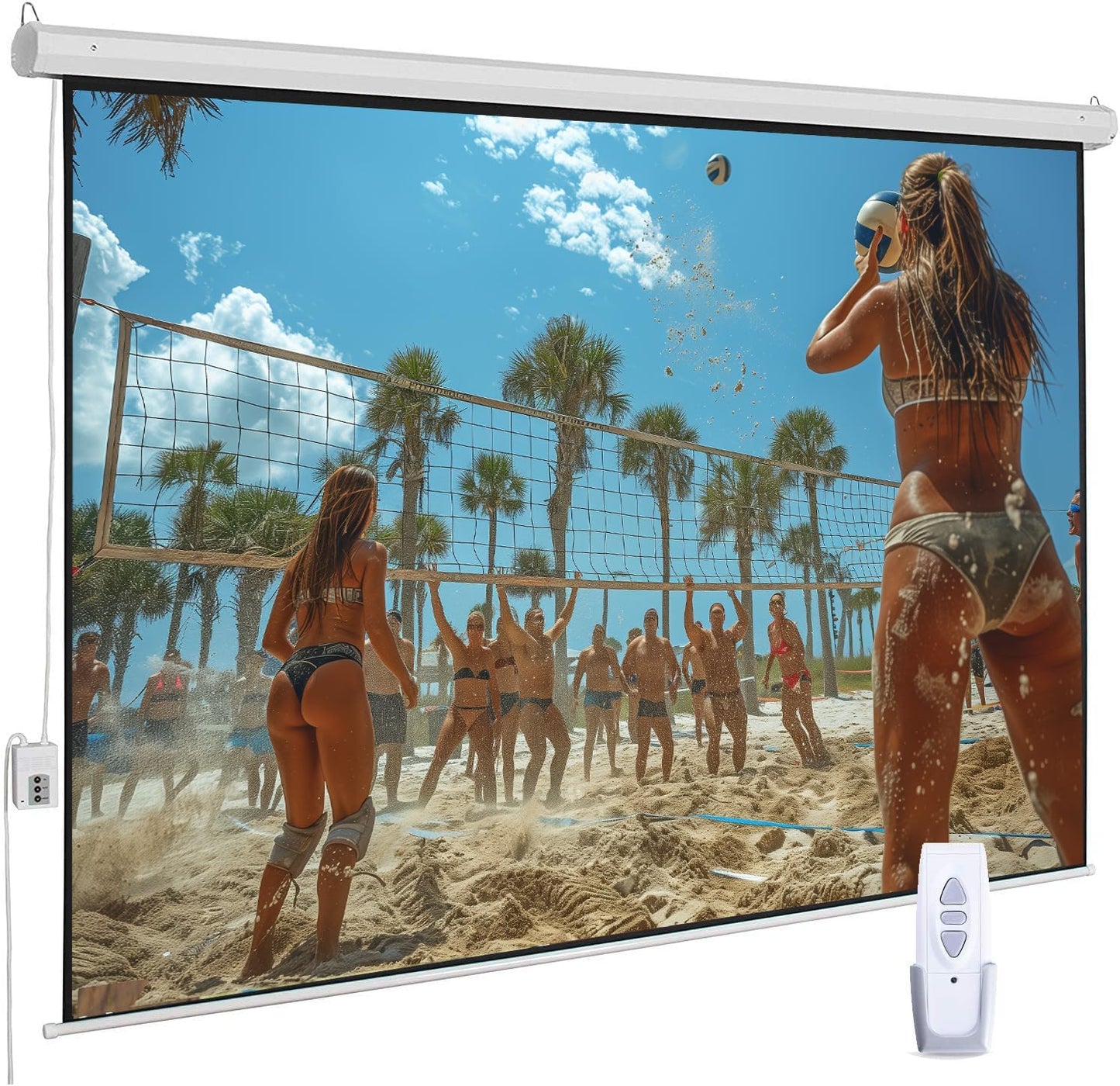 110" Motorized Projector Screen, Electric 16:9 Projector Screen with Remote Control, Indoor/Outdoor HD Movie Screen, Wall/Ceiling Mounted, Perfect for Home Office Theater TV, White