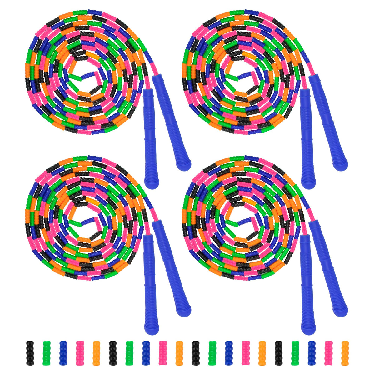 Coolrunner 16 FT Long Jump Rope(4 PACK), Double Dutch Jump Ropes Soft Beaded Skipping for Kids Adults Plastic Segmented Long Enough for 4-5 Jumpers