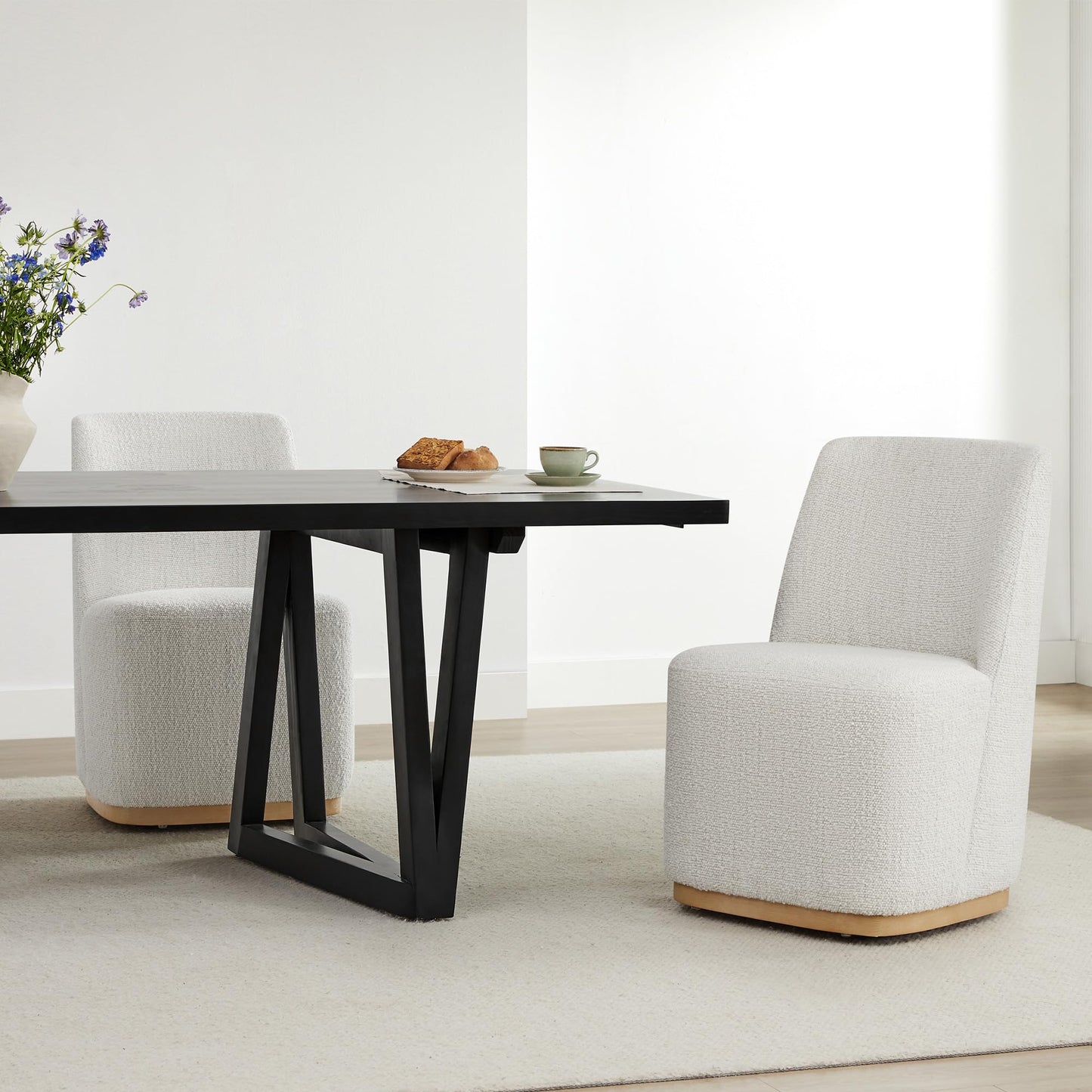 CHITA Upholstered Rolling Dining Chair with Casters Set of 2, Oatmeal | FSC Certified Modern Fabric Dining Chair with Casters, Boucle Dining Chairs for Reading Room Kitchen Dining Room