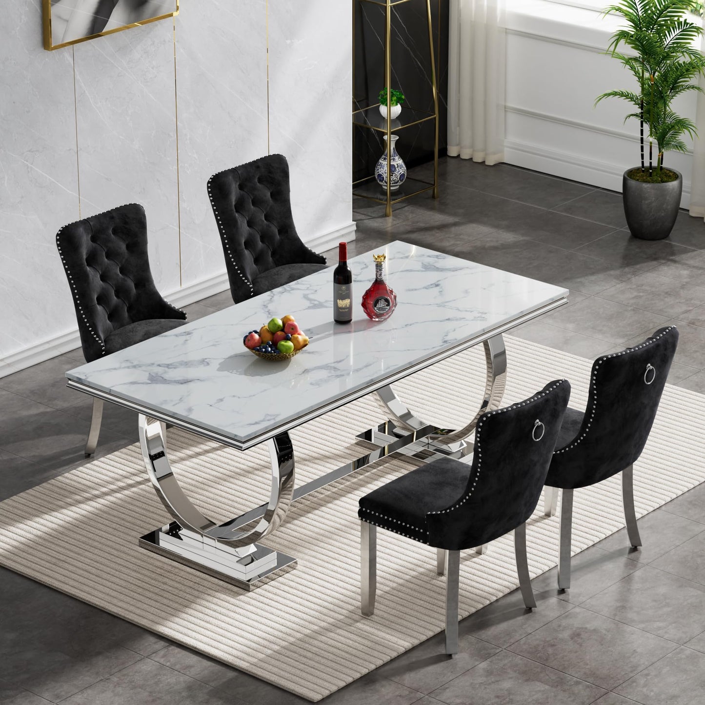HomVent 70" Faux Marble Dining Table Set for 6, Rectangular Marble Top Kitchen Table Set, Kitchen & Dining Room Sets, Dining Table and Dining Chair