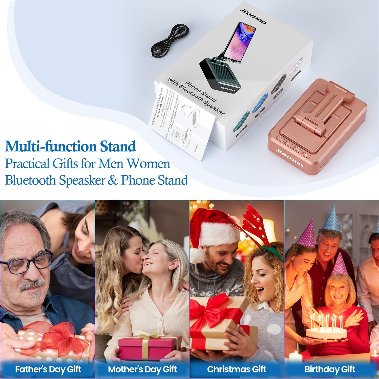 JTEMAN Tablet Stand Adjustable with Bluetooth Speakers,Kitchen Gadgets,Gifts for Women Men,Wireless Bluetooth Speaker Tablet Holder,Desk Mic Charging Sation Compatible with Phones and Tablet
