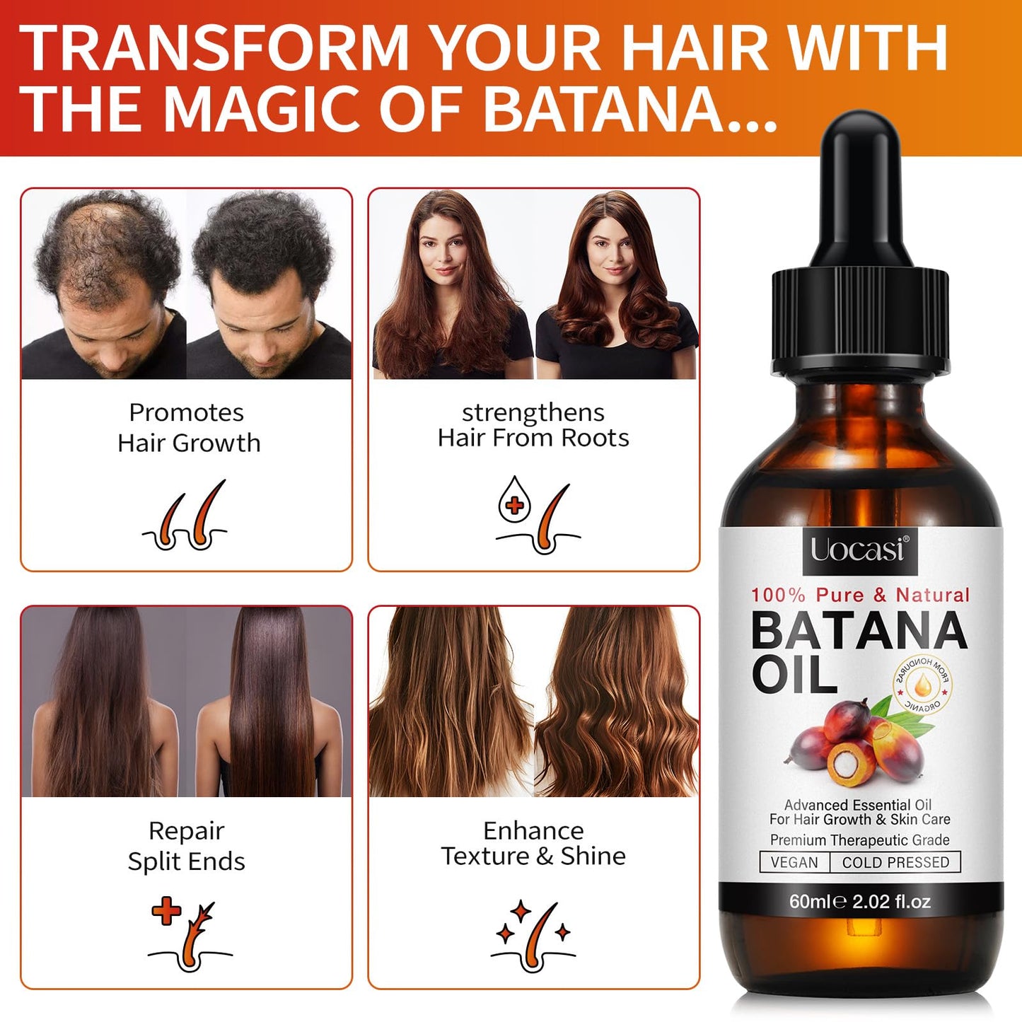 Batana Oil for Hair Growth - 2 Pack, Raw Unrefined Batana Oil,100% Pure Natural Stimulation for Hair Growth, Thickens Strands, Prevent Dry Hair & Hair Loss, 4.04 Oz
