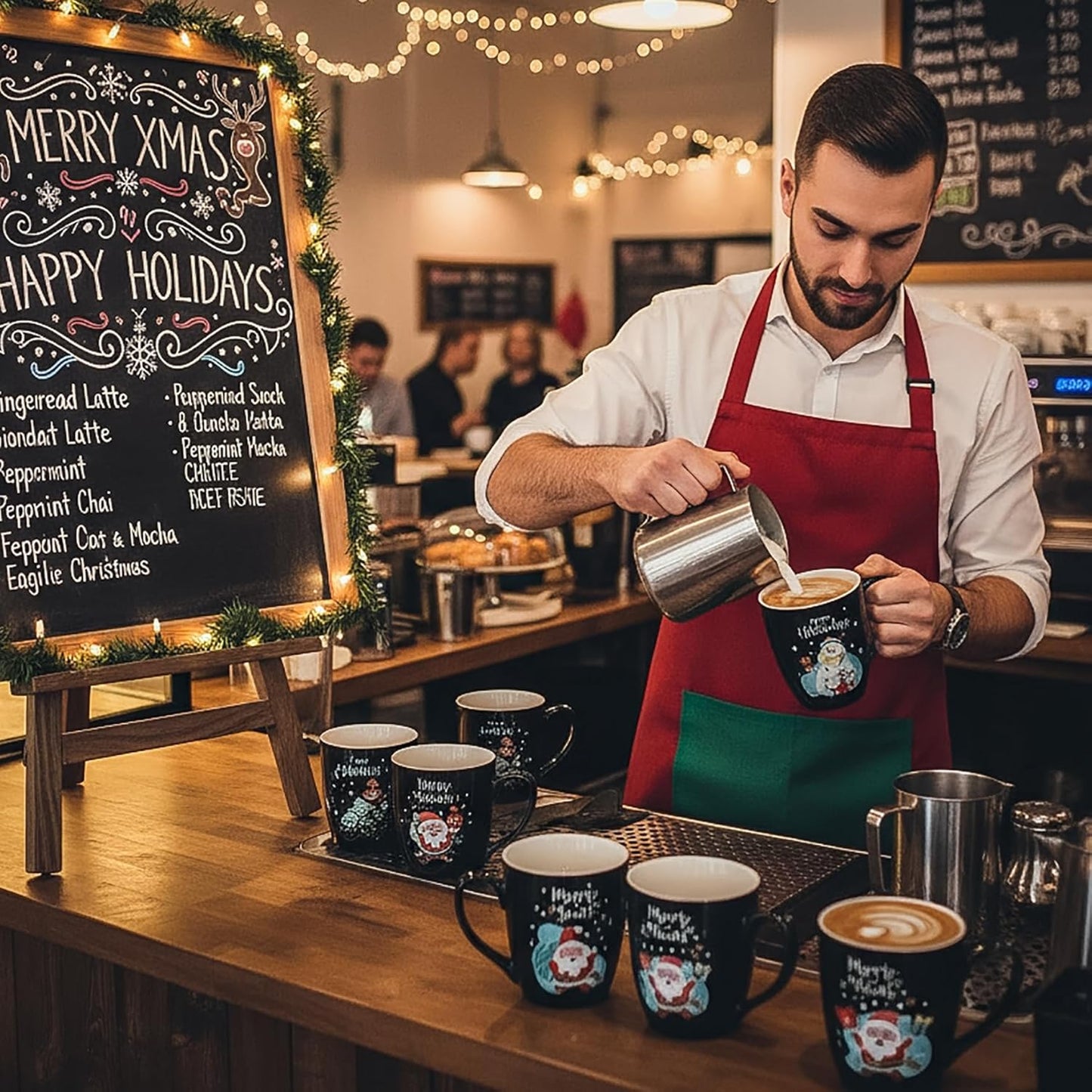 Hiceeden Set of 6 Large Christmas Coffee Mugs, 17 Oz Ceramic Santa Mugs Holiday Funny Novelty Mugs Snowman Christmas Tree for Aldult, Child, Gift, Beverage, Milk, Black