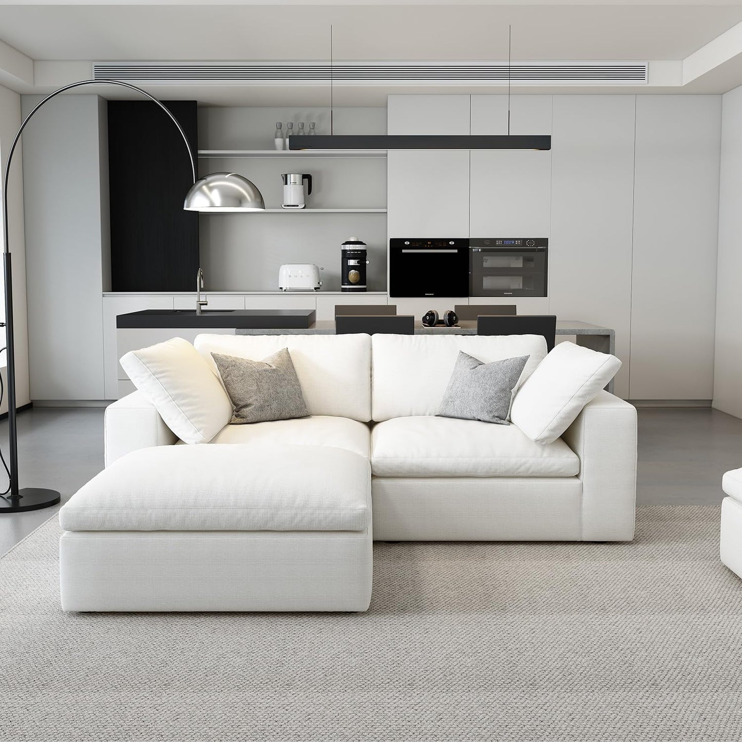 Cloud Modular Sectional Sofa with Storage Ottoman,120" L Shaped Sectional Couches for Living Room,Down Filled Comfort Minimalist Deep Sofa Couches for Office Apartment (White, 3 Seater+1 Ottoman)
