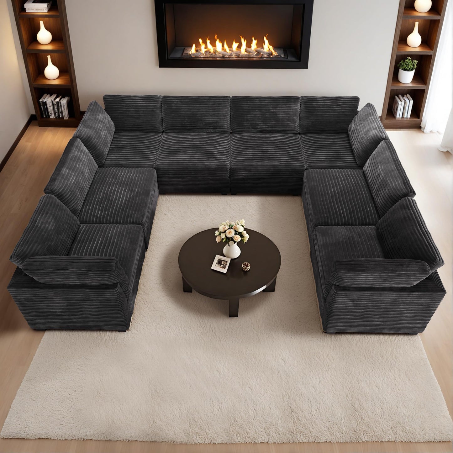 HOOOWOOO Modular Sectional Sofa,5 Pieces Sectional Couches for Living Room,98X98 L Shaped Cloud Couch Set(Grey Velvet Corduroy)