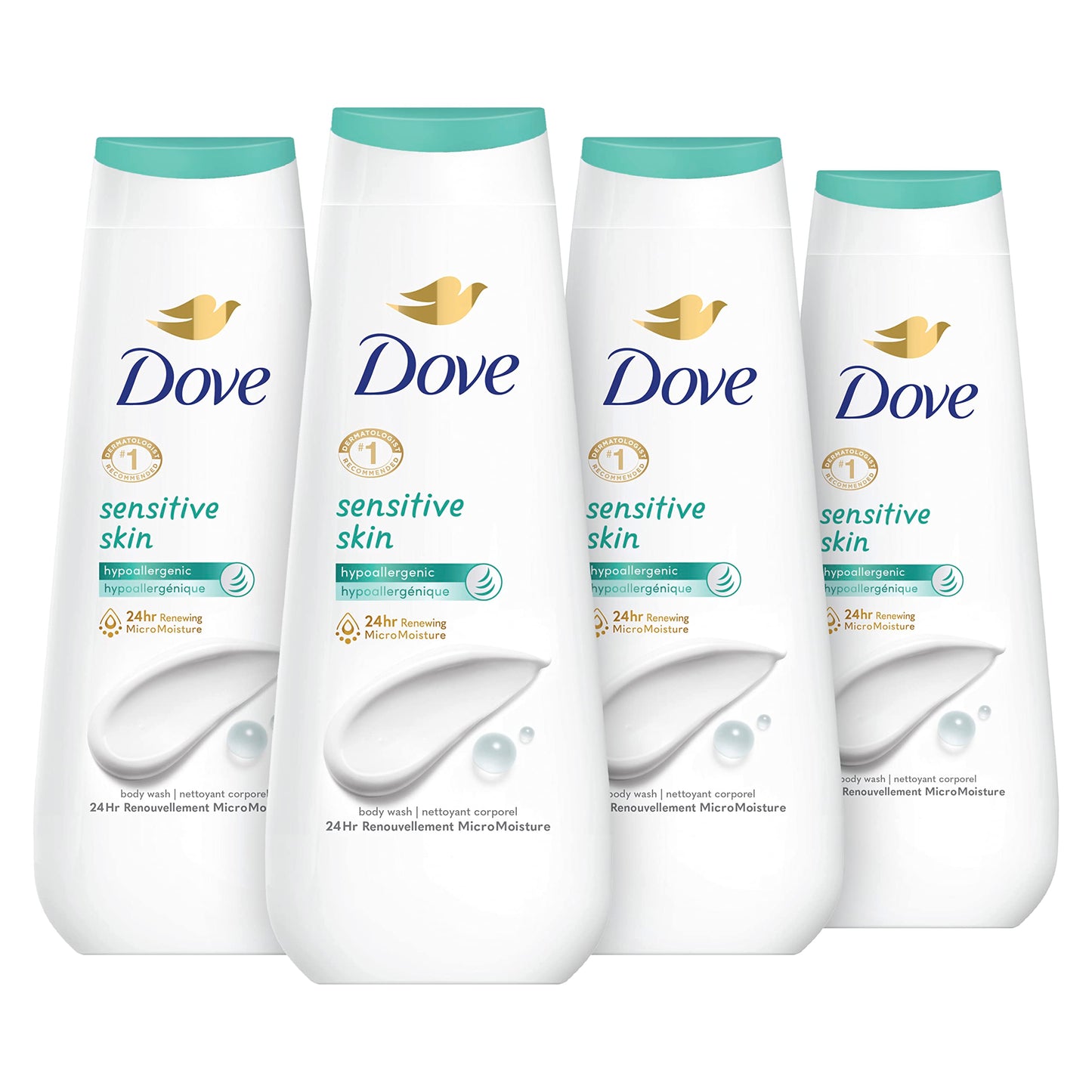 Dove Body Wash with Pump Sensitive Skin For 24hr Lotion-Soft Skin Moisturizing Skin Cleanser Gentle Hypoallergenic Formula with No Sulfates No Parabens 30.6 oz