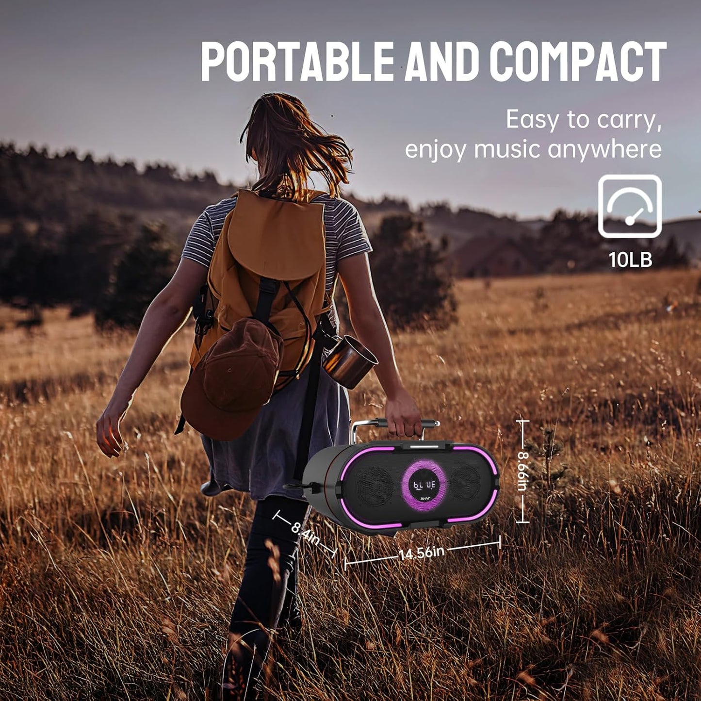 RHM K666PLUS Karaoke Machine with 2 Wireless Mics & LED Lights, Work with TV/Smartphone/Tablet via Bluetooth, 7 Hours Playtime, Support Bluetooth/AUX/USB/PC for Home Party Birthday Outdoor Camping