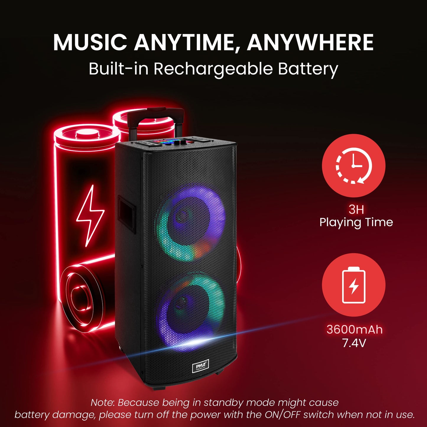 Pyle Portable Bluetooth PA Speaker System - 700W Dual 8” Rechargeable Speaker, TWS, Party Light, LED Display, FM/AUX/MP3/USB/SD, Wheels, Wireless Mic, Remote Control, Tablet Holder Included