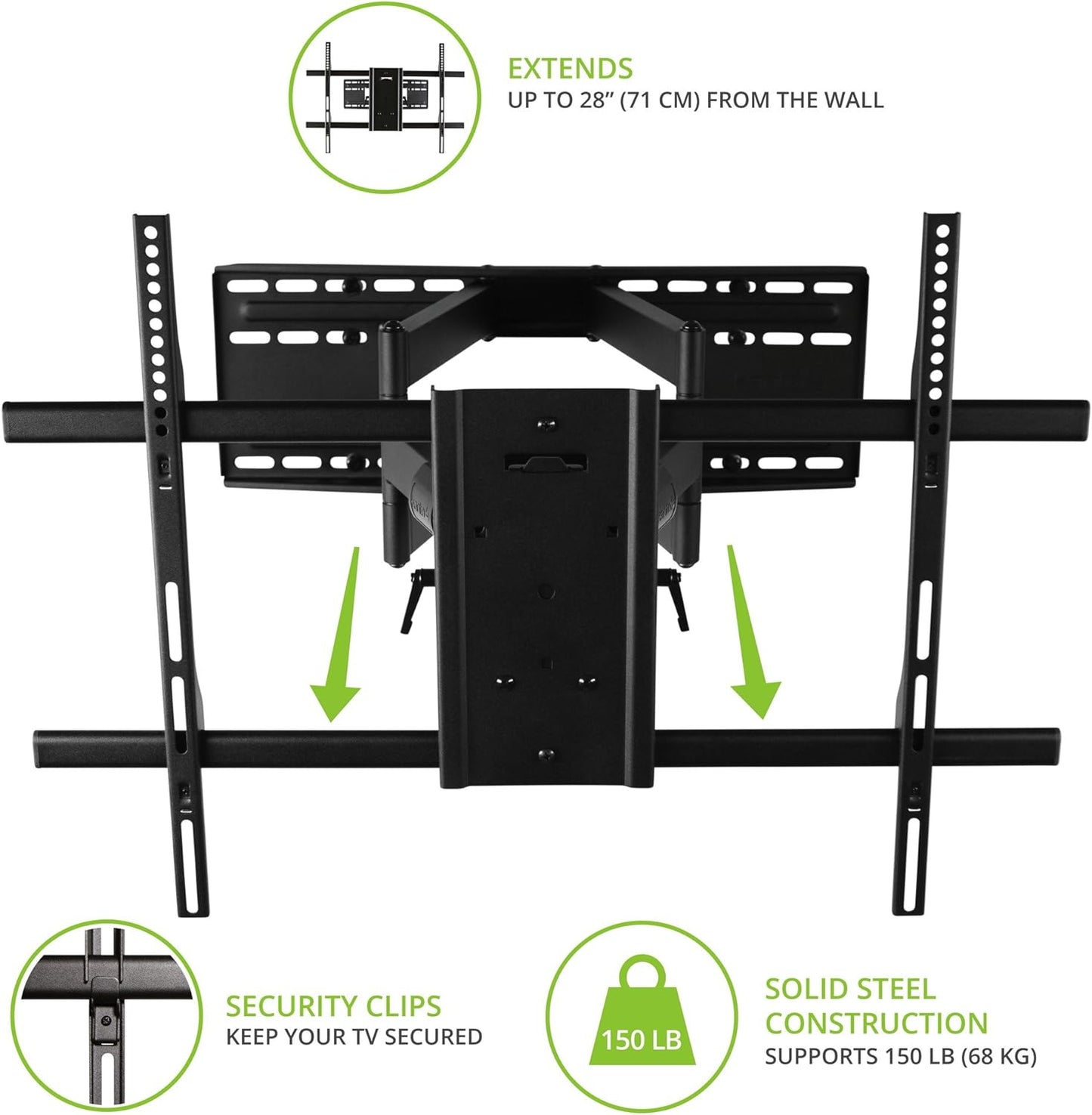 Kanto FMX3C Full Motion Articulating Adjustable TV Wall Mount for 50 to 100 inch TVs | Supports up to 150 lbs. | Up to 28" Extension | +15° to -5° Tilt | 88° Swivel | VESA from 200x100 to 700x500