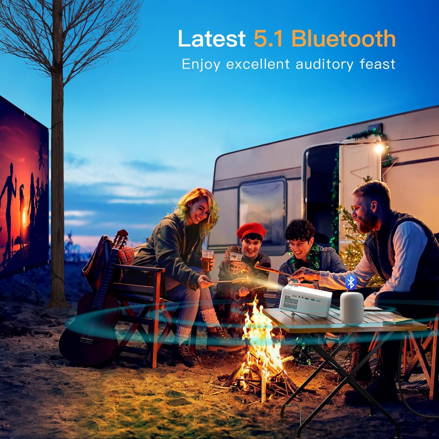 Mini Projector, VISSPL Full HD 1080P Video Projector, Portable Outdoor Projector with Tripod, Kids Gift, Home Theater Movie Phone Projector Compatible with Android/iOS/Windows/TV Stick/HDMI/USB