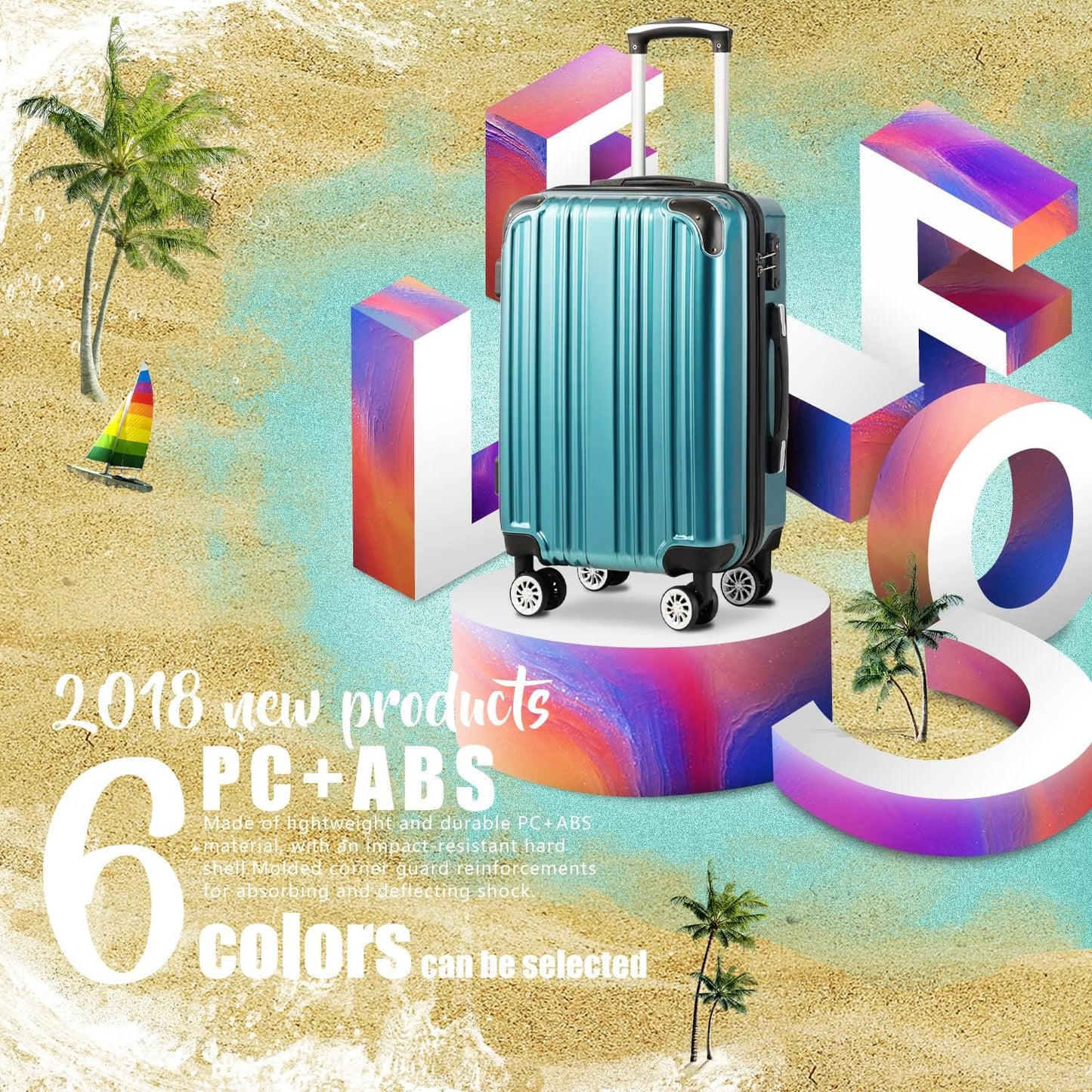 Coolife Luggage Expandable 5 Piece Sets PC+ABS Spinner Suitcase 20 inch 24 inch 28 inch (white grid new)