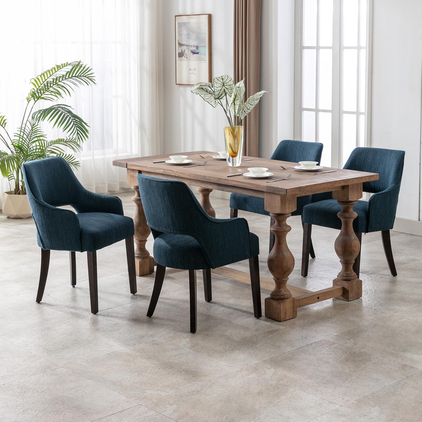 Linen Dining Chairs Set of 4 Upholstered Accent Chairs Side Chair with Wood Legs for Living Room/Dining Room/Bedroom/Restaurant, Cream