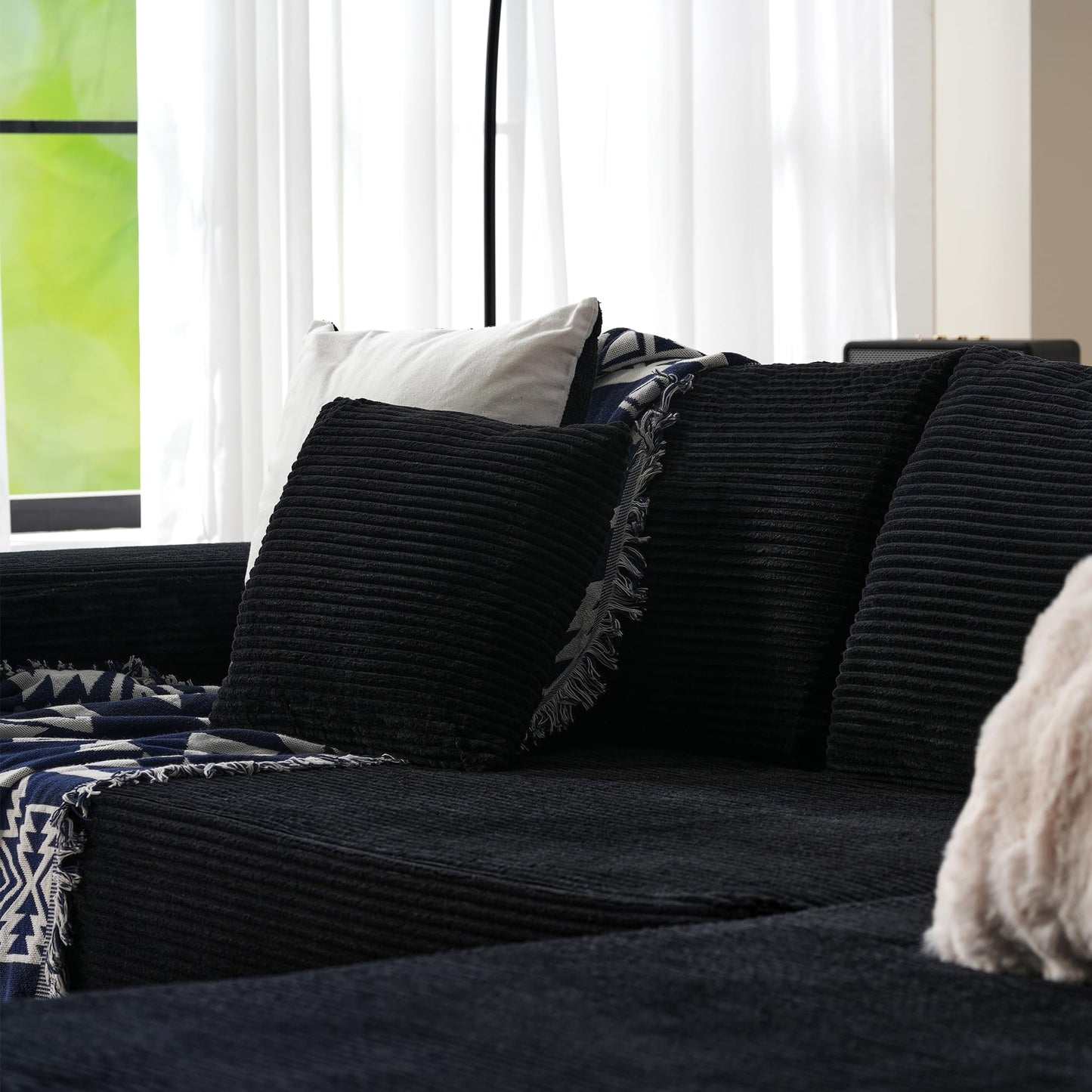 ovios 104" Cloud Sectional Couch with L-Shape Chaise,Modern Modular Sofa with Deep Seat, Upholstered Couches for Living Room Bedroom,No Assembly Required, Black (Corduroy Fabric)