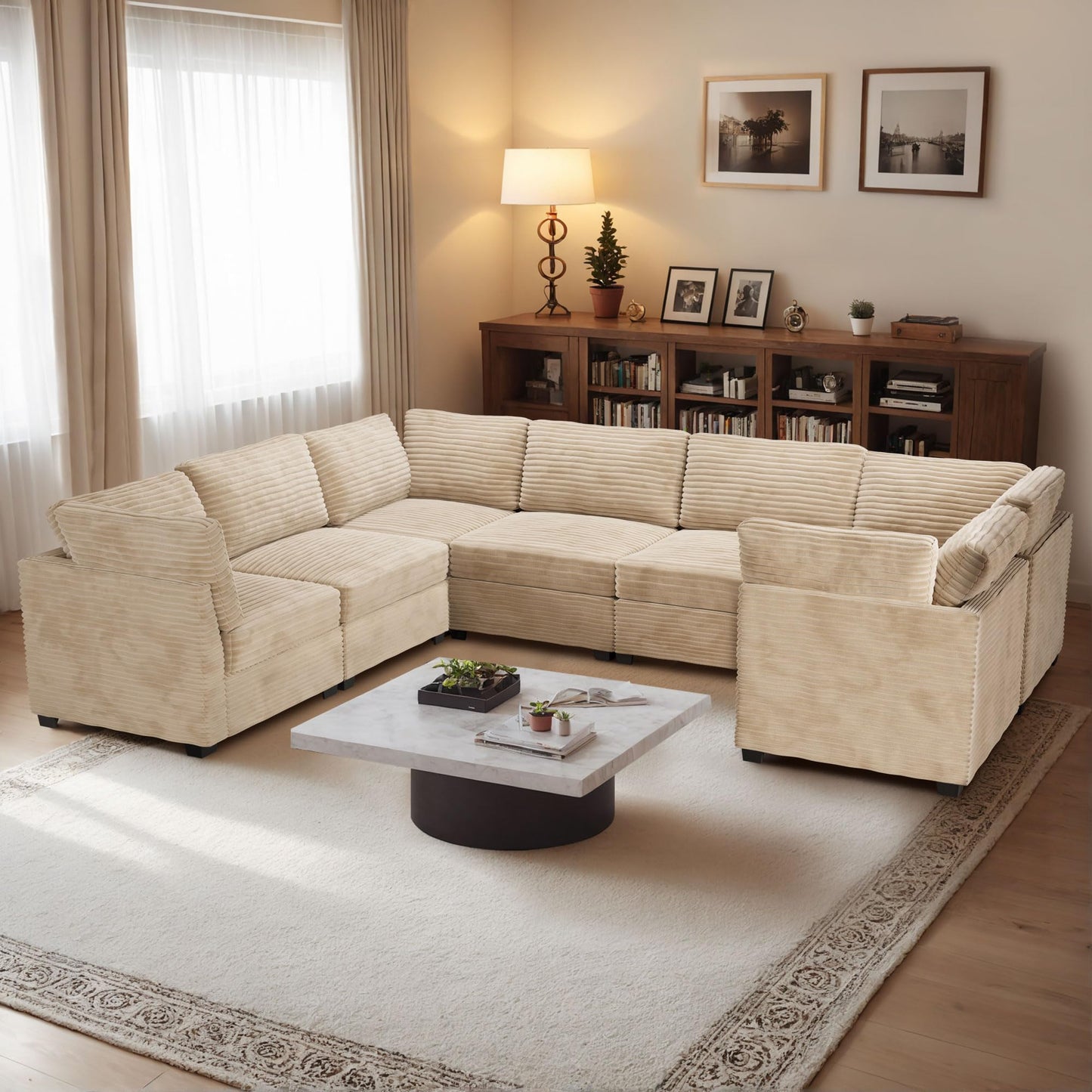 HOOOWOOO Modular Sectional Sofa,5 Pieces Sectional Couches for Living Room,98X98 L Shaped Cloud Couch Set(Grey Velvet Corduroy)