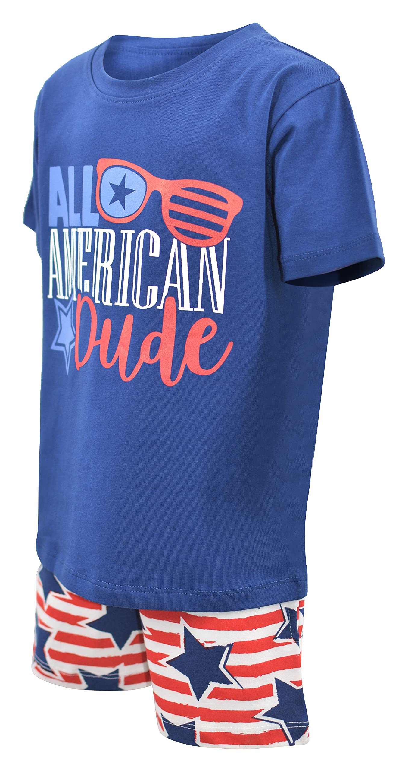 Boys 2pc Shorts Set Outfit Short Sleeve Shirt with Bold Applique Print and Shorts