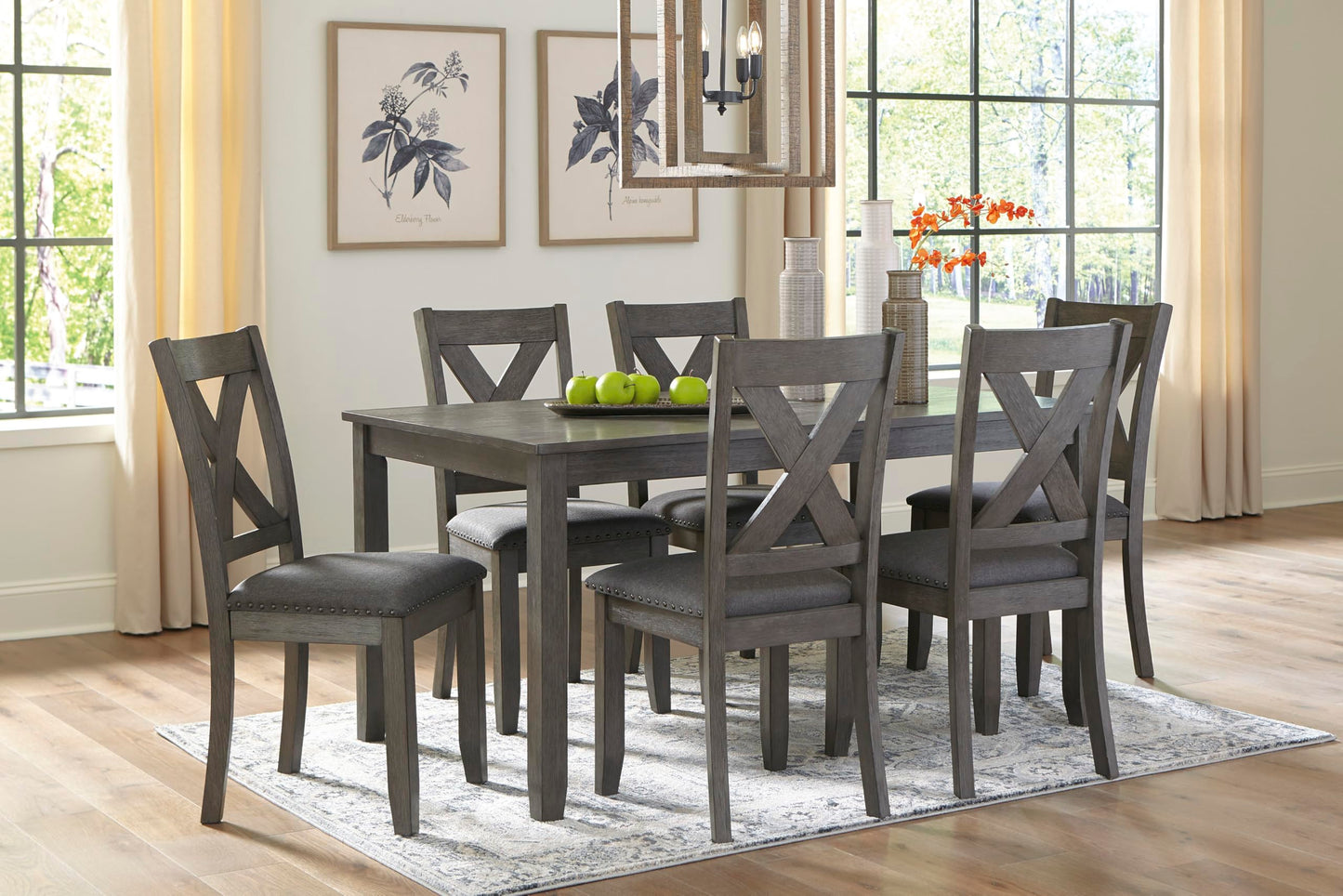 Signature Design by Ashley Skempton Cottage Dining Room Table Set with 6 Upholstered Chairs, Whitewash