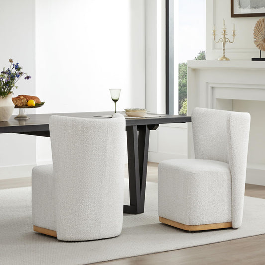 CHITA Upholstered Rolling Dining Chair on Casters Set of 4, FSC Certified Modern Fabric Dining Chair with Casters, Boucle Dining Chairs for Reading Room Waiting Room Kitchen Dining Room, Oatmeal