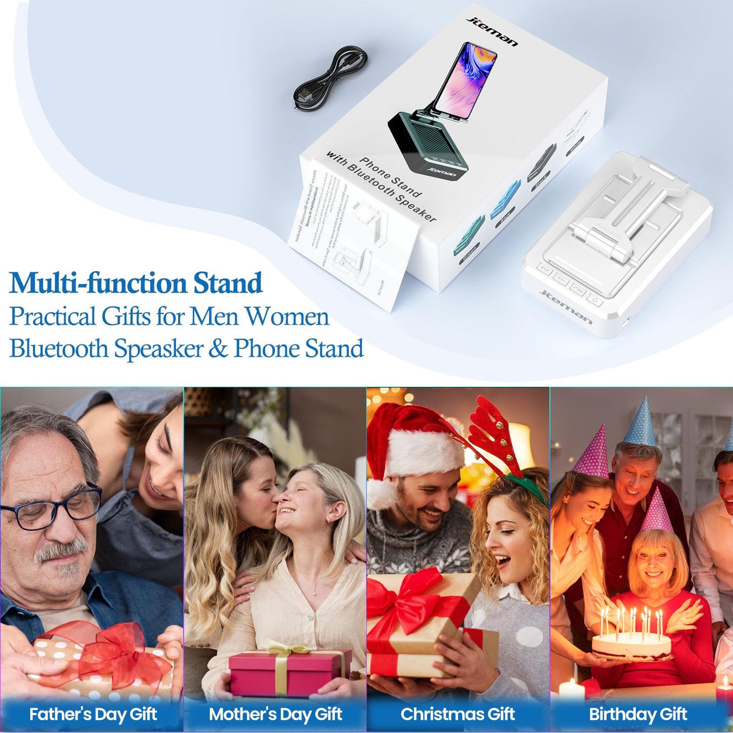 JTEMAN Tablet Stand Adjustable with Bluetooth Speakers,Kitchen Gadgets,Gifts for Women Men,Wireless Bluetooth Speaker Tablet Holder,Desk Mic Charging Sation Compatible with Phones and Tablet