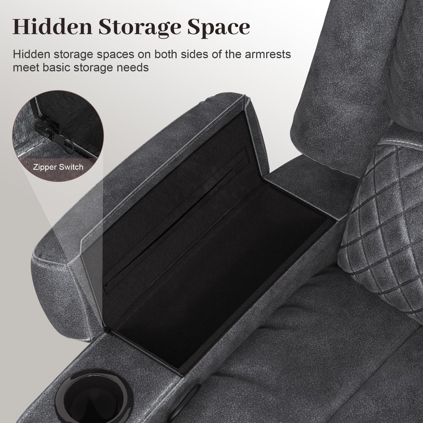 3 Seater Recliner Sofa Set with 2-Tier Cushion, 3+1+1 Pieces in Living Room, 3 Seater Reclining Couch Dutch Velvet with Removable Console, 2 Oversize Recliner Chair Sofa Seat - Grey