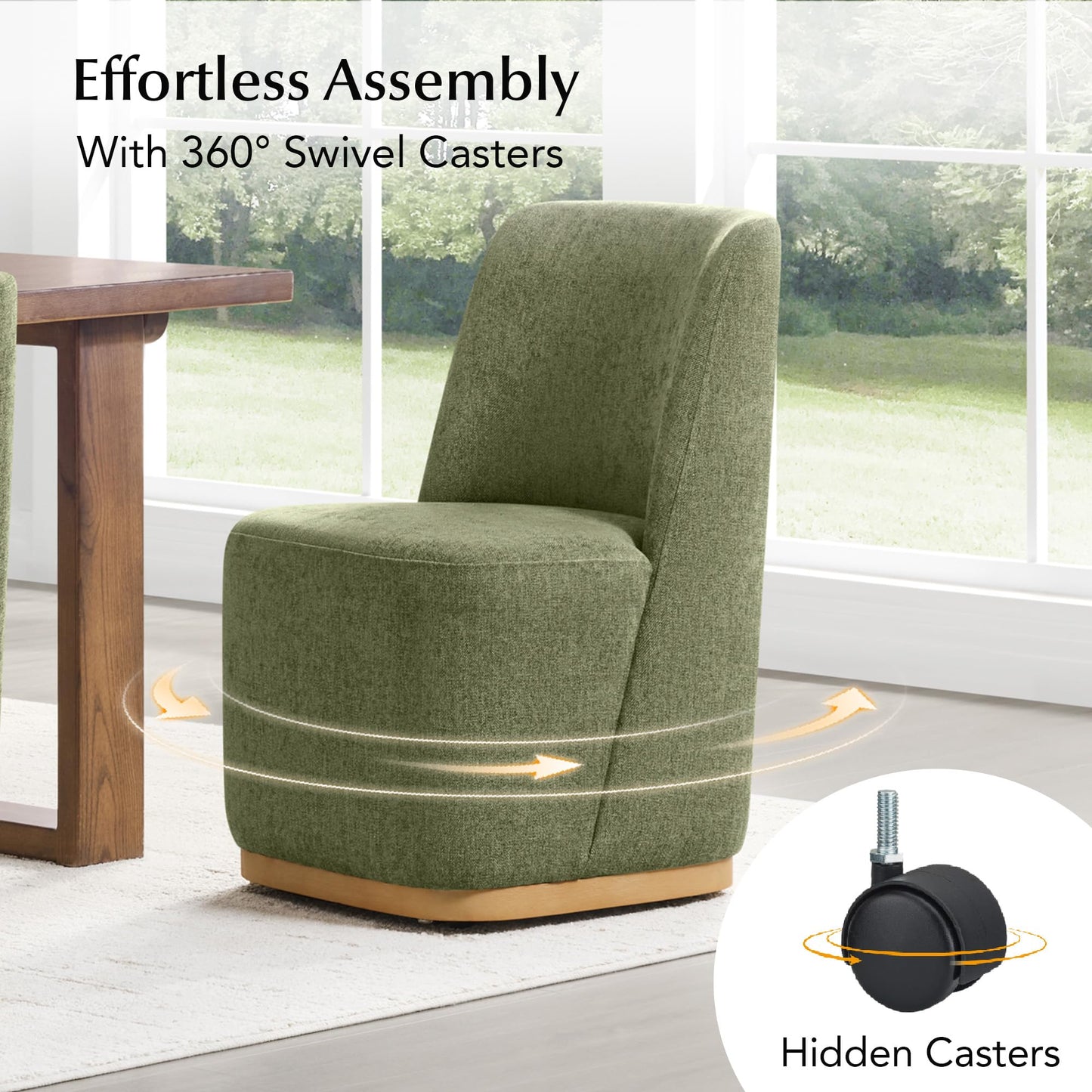 CHITA Upholstered Rolling Dining Chair with Casters Set of 2, Oatmeal | FSC Certified Modern Fabric Dining Chair with Casters, Boucle Dining Chairs for Reading Room Kitchen Dining Room