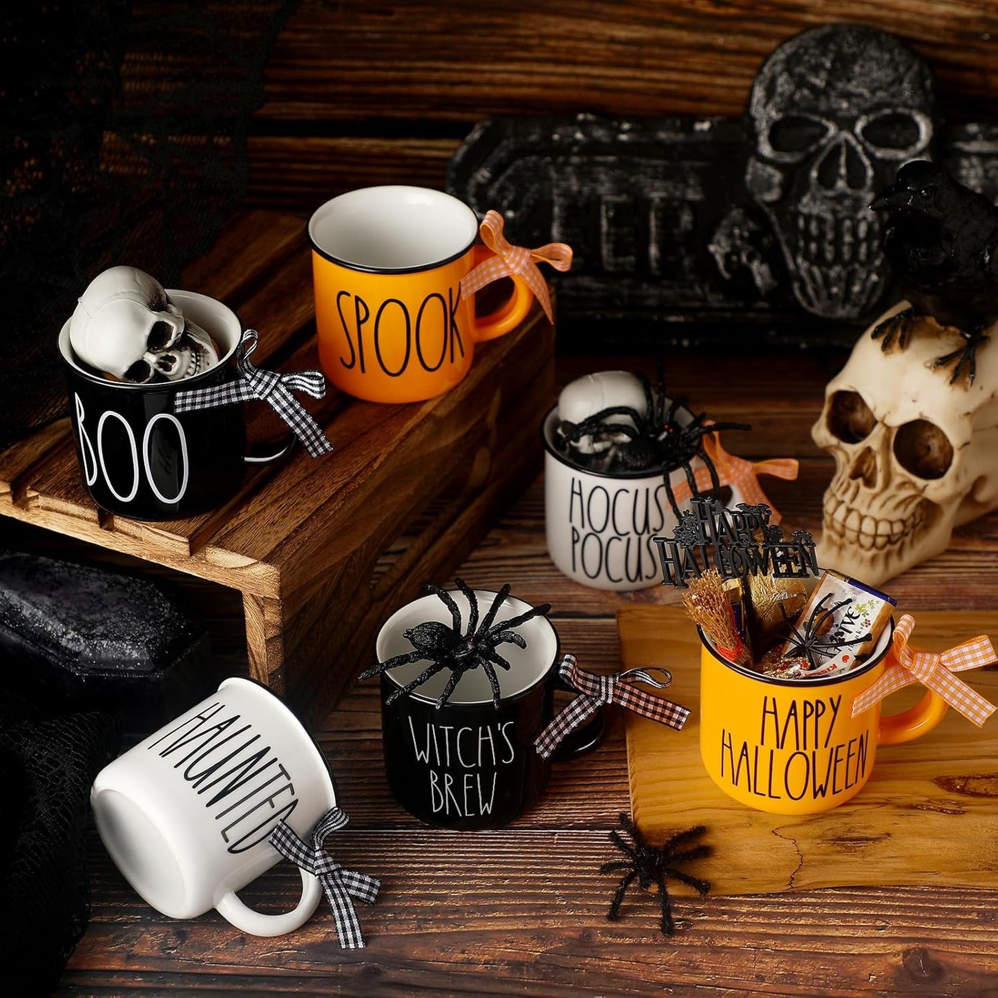 Halloween Mini Coffee Mugs Set of 6 Pumpkin Ghost Witch Mini Coffee Cups Tiered Tray Decor for Halloween Kitchen Bar Coffee Decoration Centerpiece Housewarming Gift
