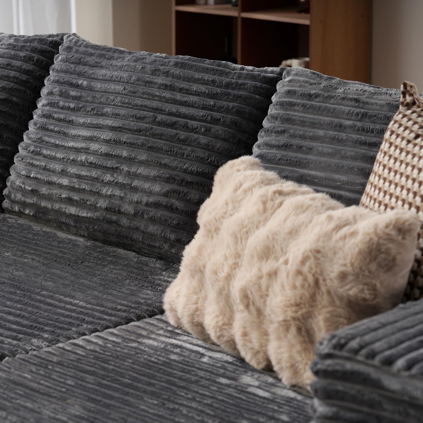 ovios 104" Cloud Sectional Couch with L-Shape Chaise,Modern Modular Sofa with Deep Seat, Upholstered Couches for Living Room Bedroom,No Assembly Required, Black (Corduroy Fabric)