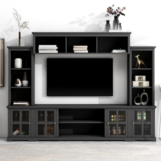 103" Minimalist Entertainment Center Wall Unit Set with Bridge for TVs Up to 75'',Ample Storage Space TV Stand W/Adjustable Shelves,Modernist Large Media Console for Living Room,White