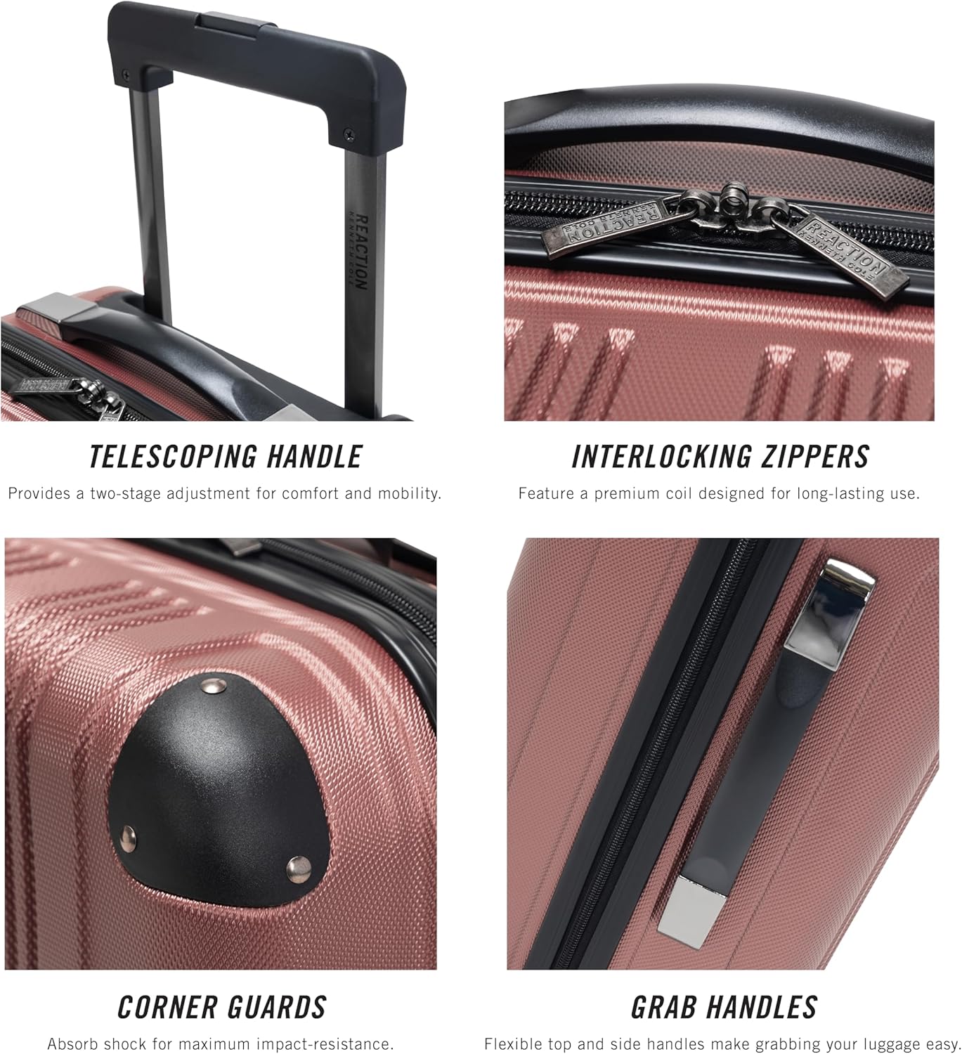 Kenneth Cole REACTION Out of Bounds Lightweight Hardshell 4-Wheel Spinner Luggage, Rose Gold, 2-Piece Set (20" & 28")