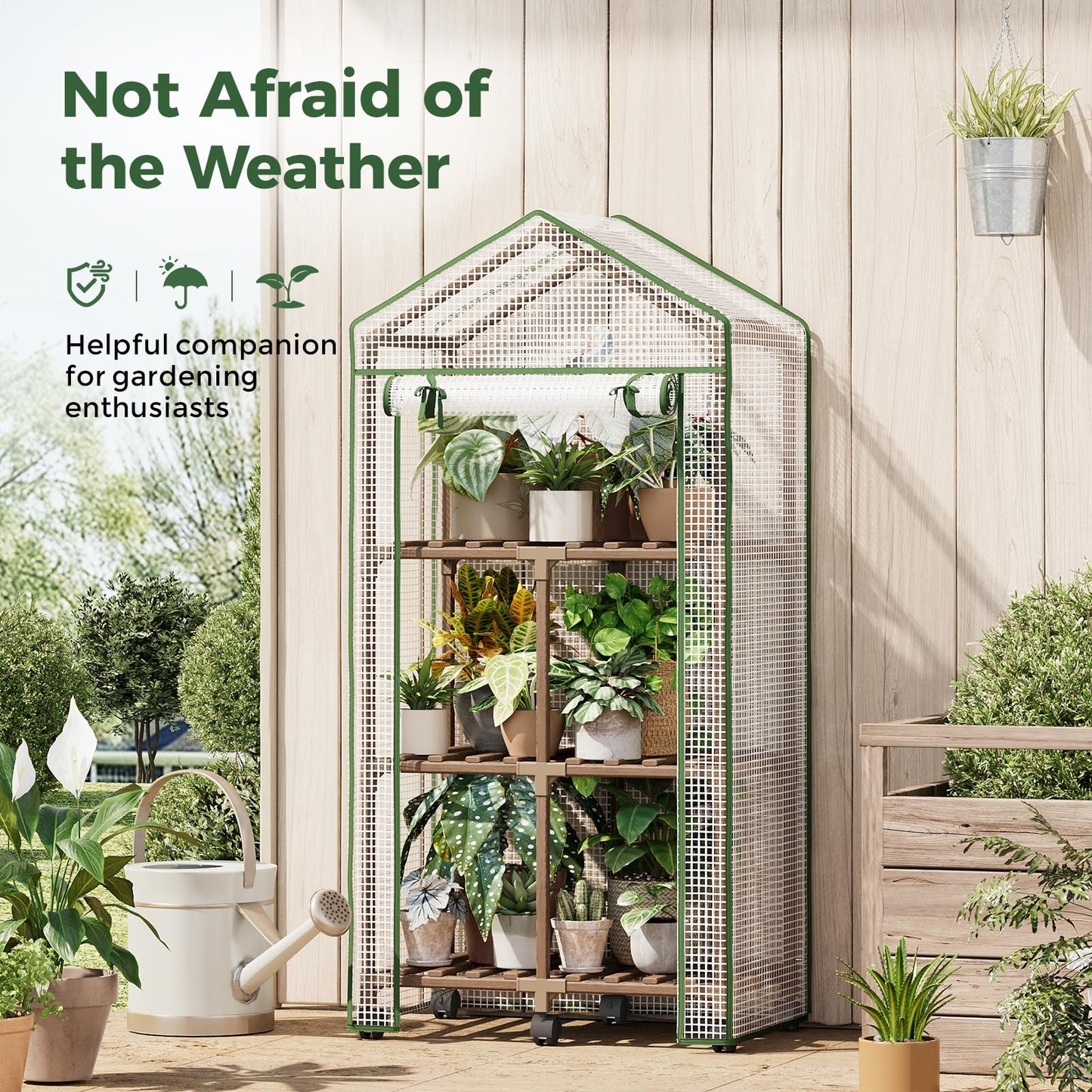 Bamworld 23 x 17 x 54-Inch Mini Greenhouses with Wheels Portable Green House with PE Cover Sturdy Eucalyptus Wood Frame Small Greenhouse for Winter Plant Frost Protection with Sturdy Eucalyptus Frame