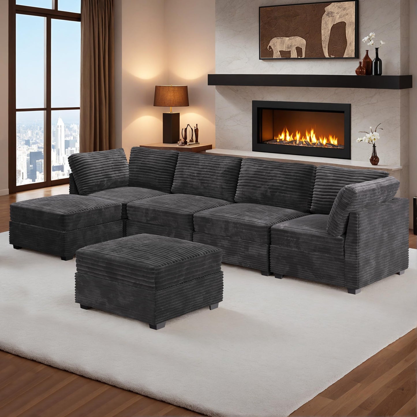 HOOOWOOO Modular Sectional Sofa,5 Pieces Sectional Couches for Living Room,98X98 L Shaped Cloud Couch Set(Grey Velvet Corduroy)
