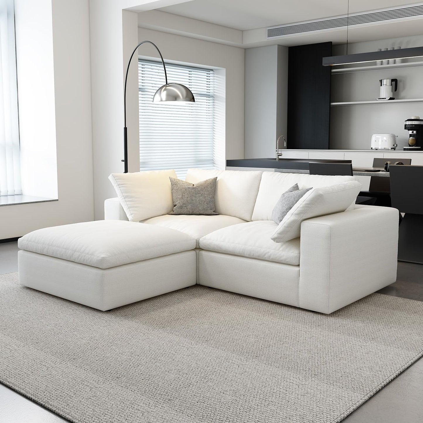 Cloud Modular Sectional Sofa with Storage Ottoman,120" L Shaped Sectional Couches for Living Room,Down Filled Comfort Minimalist Deep Sofa Couches for Office Apartment (White, 3 Seater+1 Ottoman)