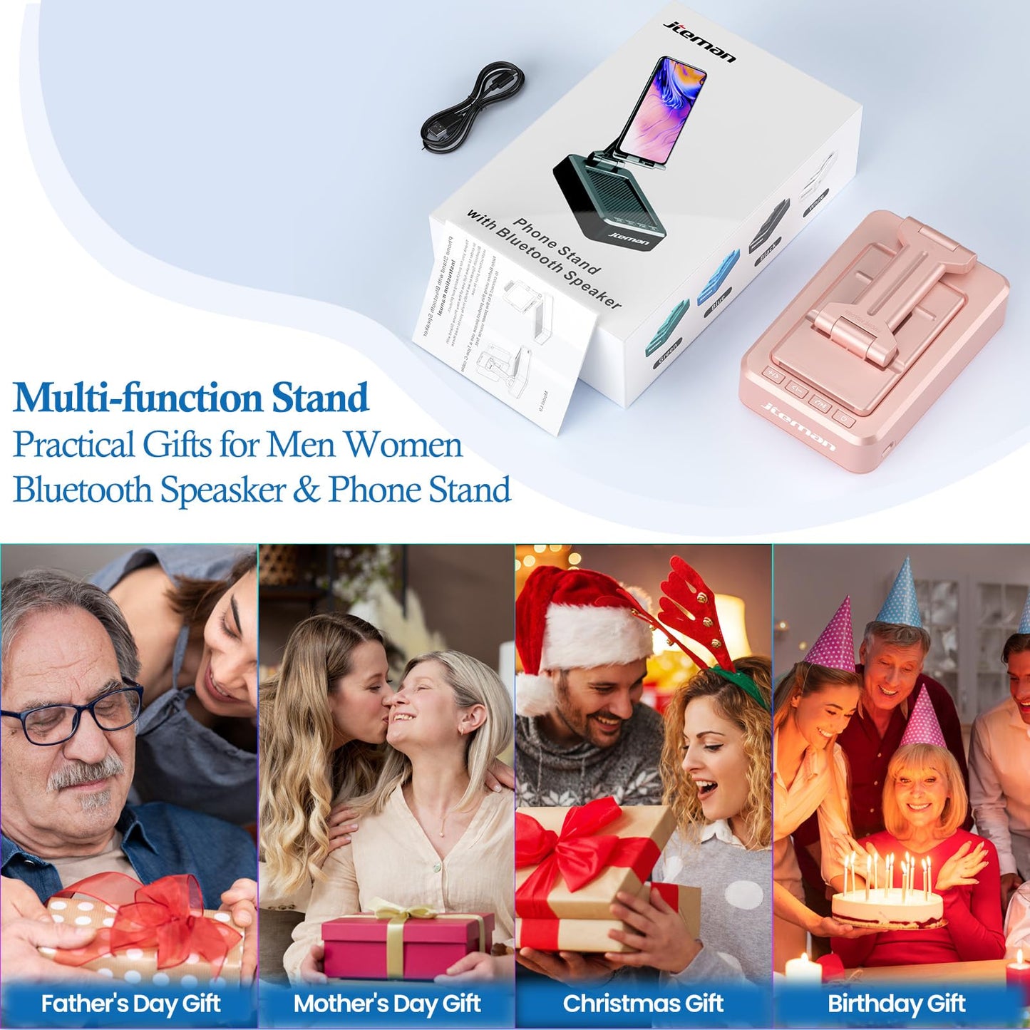 JTEMAN Tablet Stand Adjustable with Bluetooth Speakers,Kitchen Gadgets,Gifts for Women Men,Wireless Bluetooth Speaker Tablet Holder,Desk Mic Charging Sation Compatible with Phones and Tablet