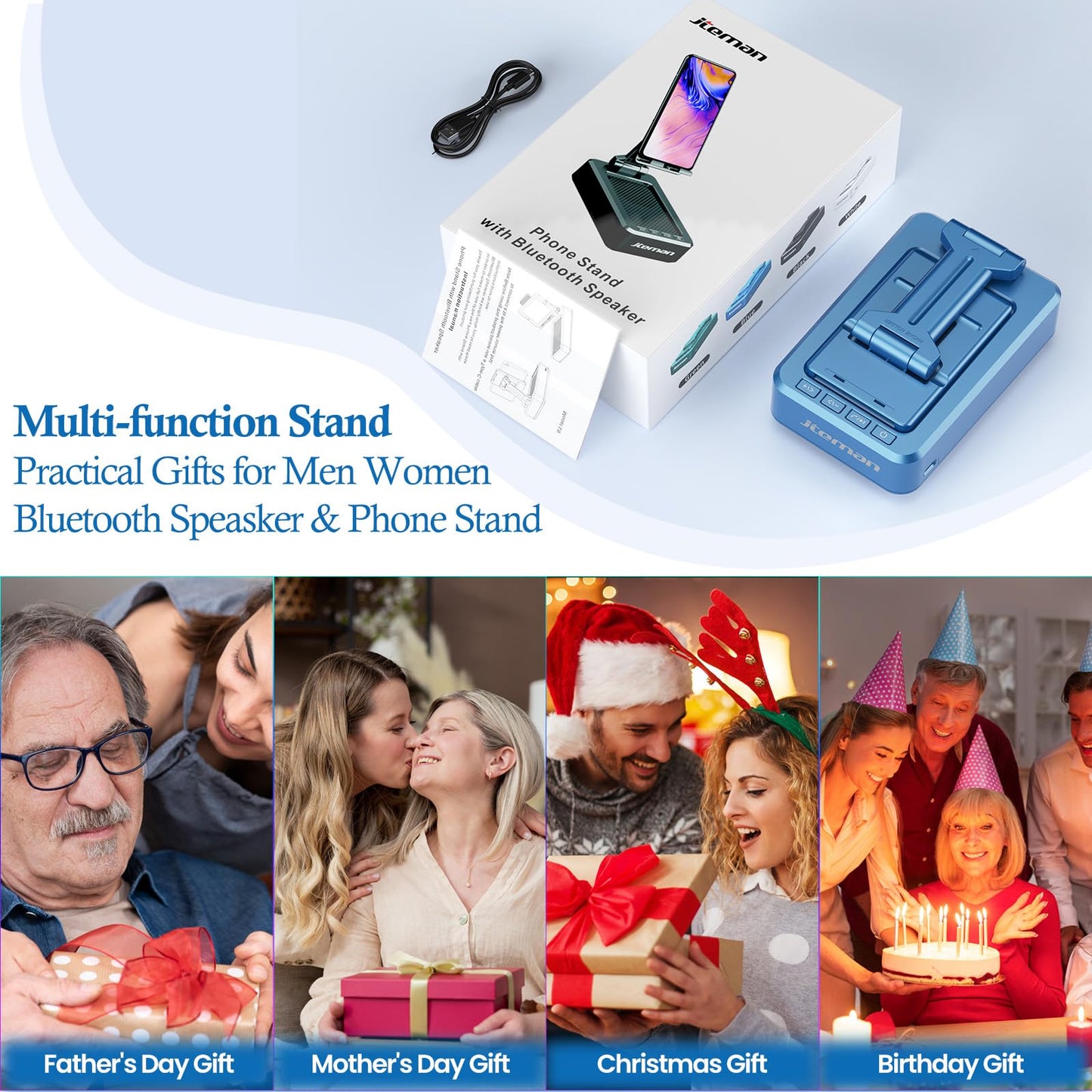 JTEMAN Tablet Stand Adjustable with Bluetooth Speakers,Kitchen Gadgets,Gifts for Women Men,Wireless Bluetooth Speaker Tablet Holder,Desk Mic Charging Sation Compatible with Phones and Tablet