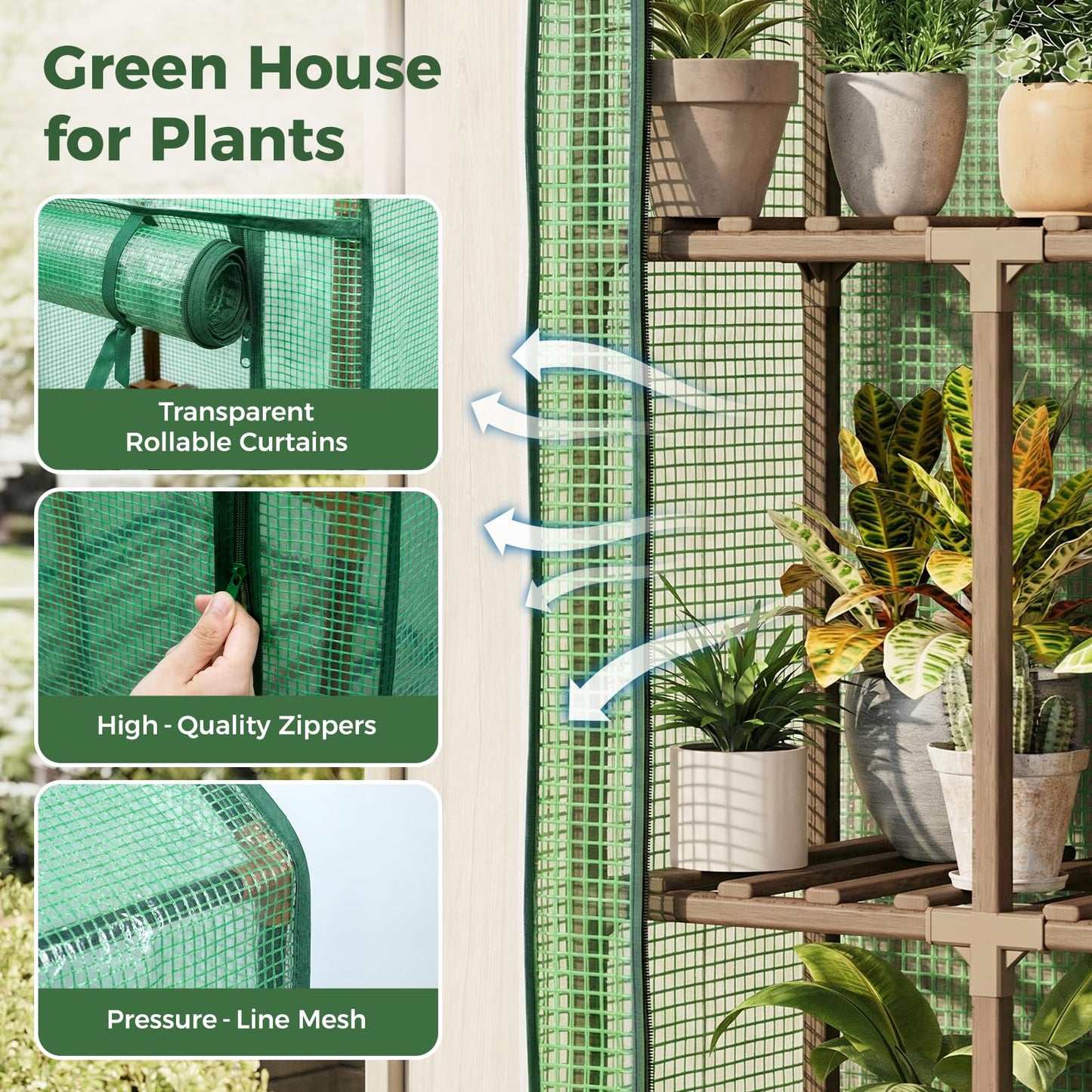 Bamworld 23 x 17 x 54-Inch Mini Greenhouses with Wheels Portable Green House with PE Cover Sturdy Eucalyptus Wood Frame Small Greenhouse for Winter Plant Frost Protection with Sturdy Eucalyptus Frame