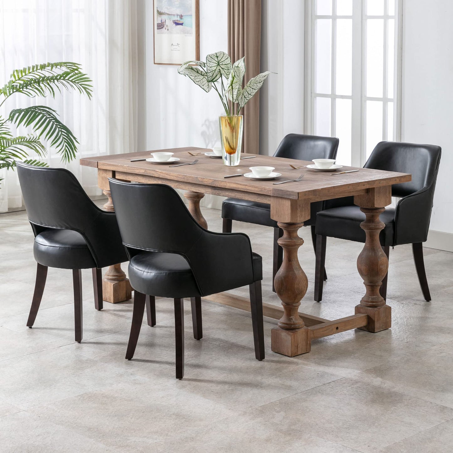 Linen Dining Chairs Set of 4 Upholstered Accent Chairs Side Chair with Wood Legs for Living Room/Dining Room/Bedroom/Restaurant, Cream