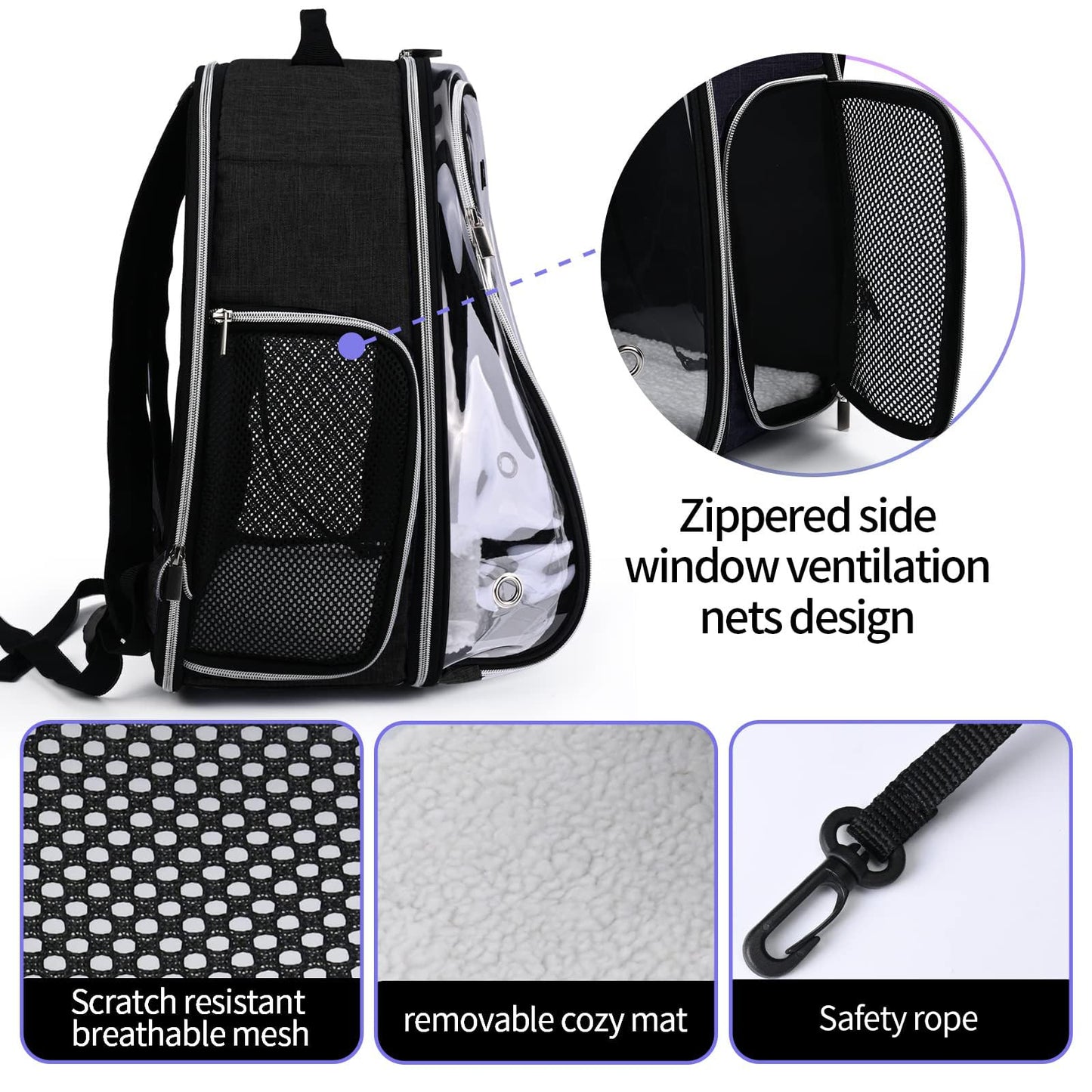 BAGLHER Cat and Dog Carrier Backpack Bubble - Fit Up to 18 Lbs - Airline-Approved Dog Backpack Carrier for Small Pets Puppies Dogs Bunny, Space Capsule Dog Carrier Backpack for Travel Outdoor Hiking, Purple